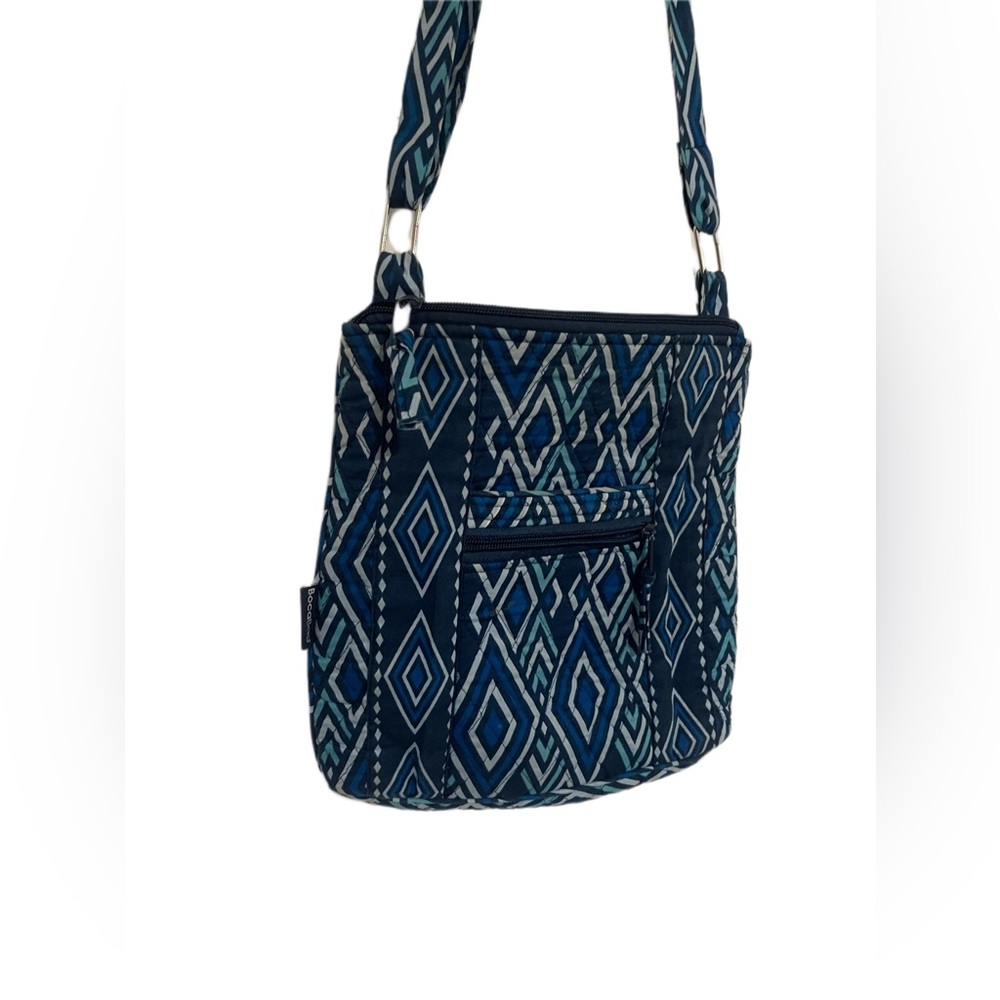 BocaBag Blue & White Geometric Print Quilted Tote Bag